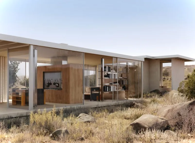 Casa modernista en el desierto de Utah con acristalamiento de suelo a techo