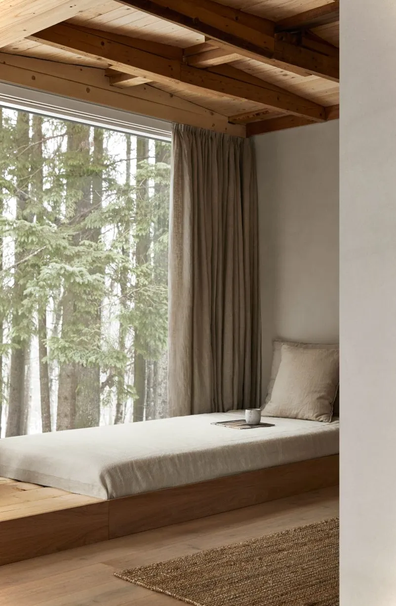 Interiores minimalistas de un refugio forestal diseñado por Norm Architects